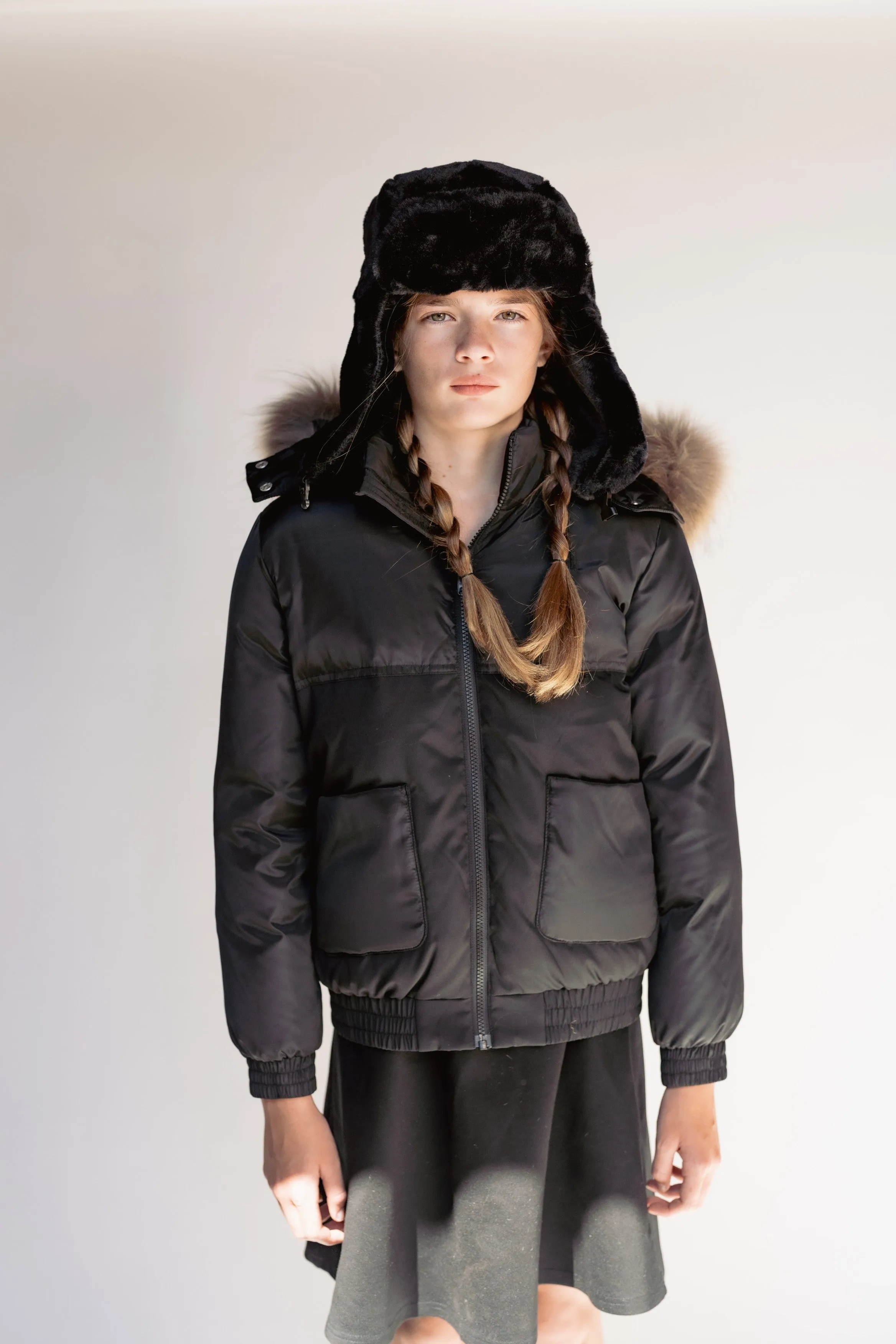 coat matte combo removable fur - black