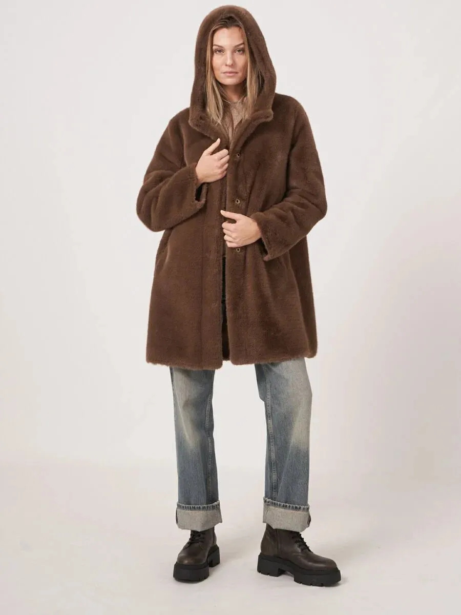 Coffee Reversible Faux Fur Coat