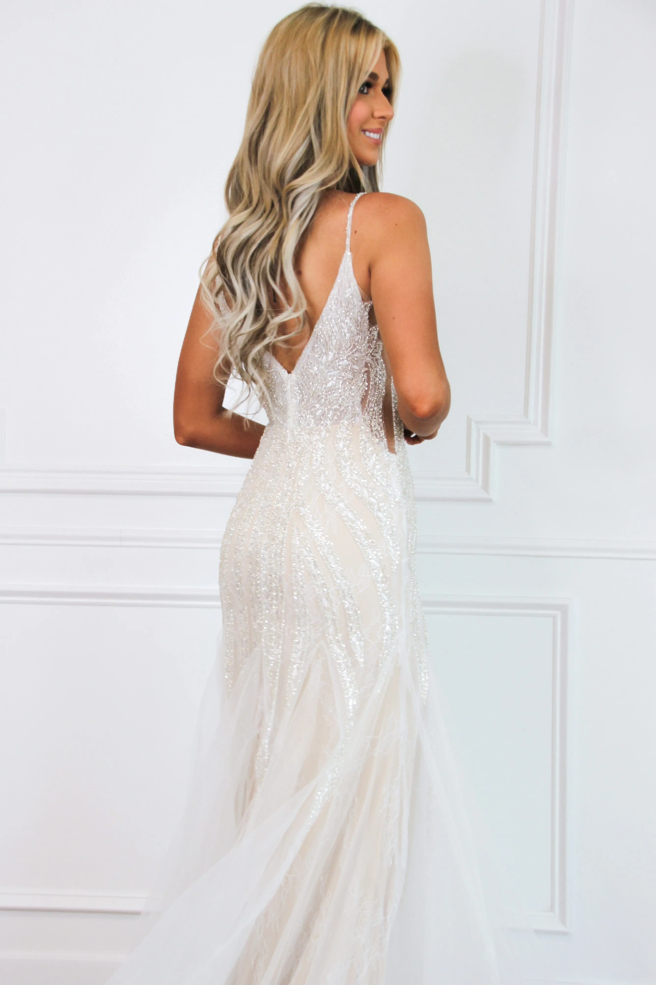 Dahlia Beaded Mermaid Wedding Dress: Ivory/Champagne