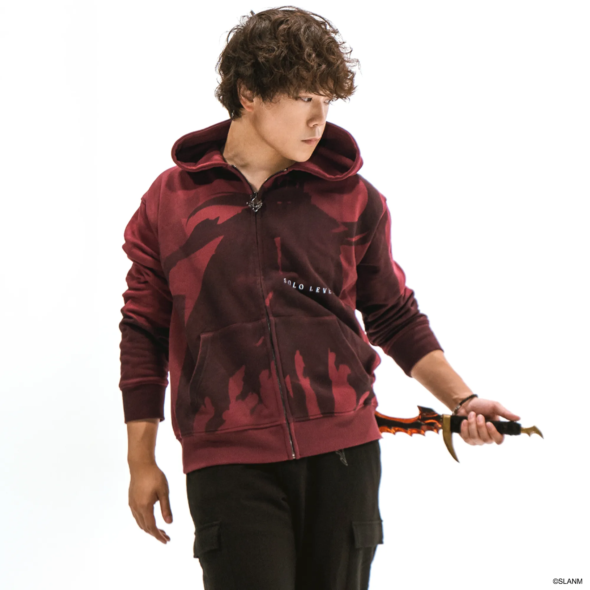 Dark Red Igris Silhouette Zip-Up Hoodie (Solo Leveling)