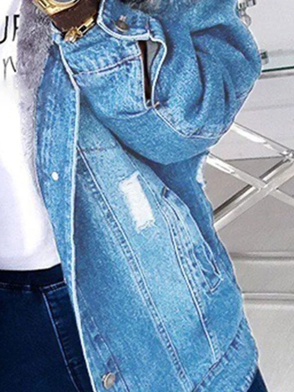 Denim Faux Fur Hooded Coat