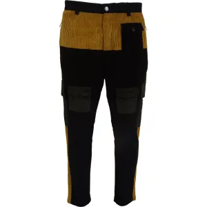 Dolce & Gabbana Elegant Black Tapered Trousers with Yellow Accent