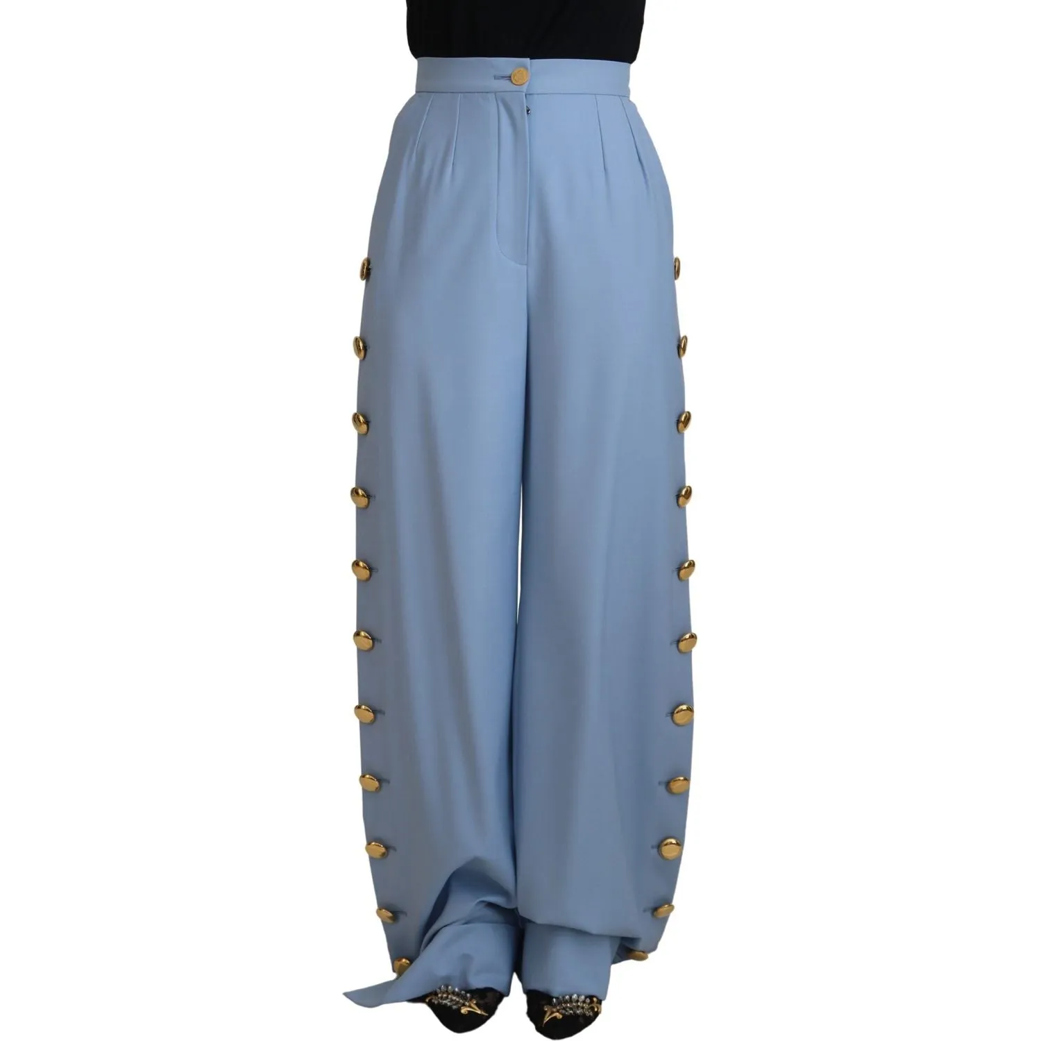 Dolce & Gabbana Elegant Light Blue Wool-Silk Blend Pants