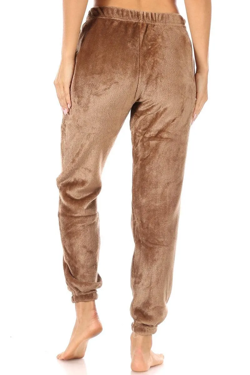 Double Side Plush Fur Joggers Sweatpants - Camel Brown