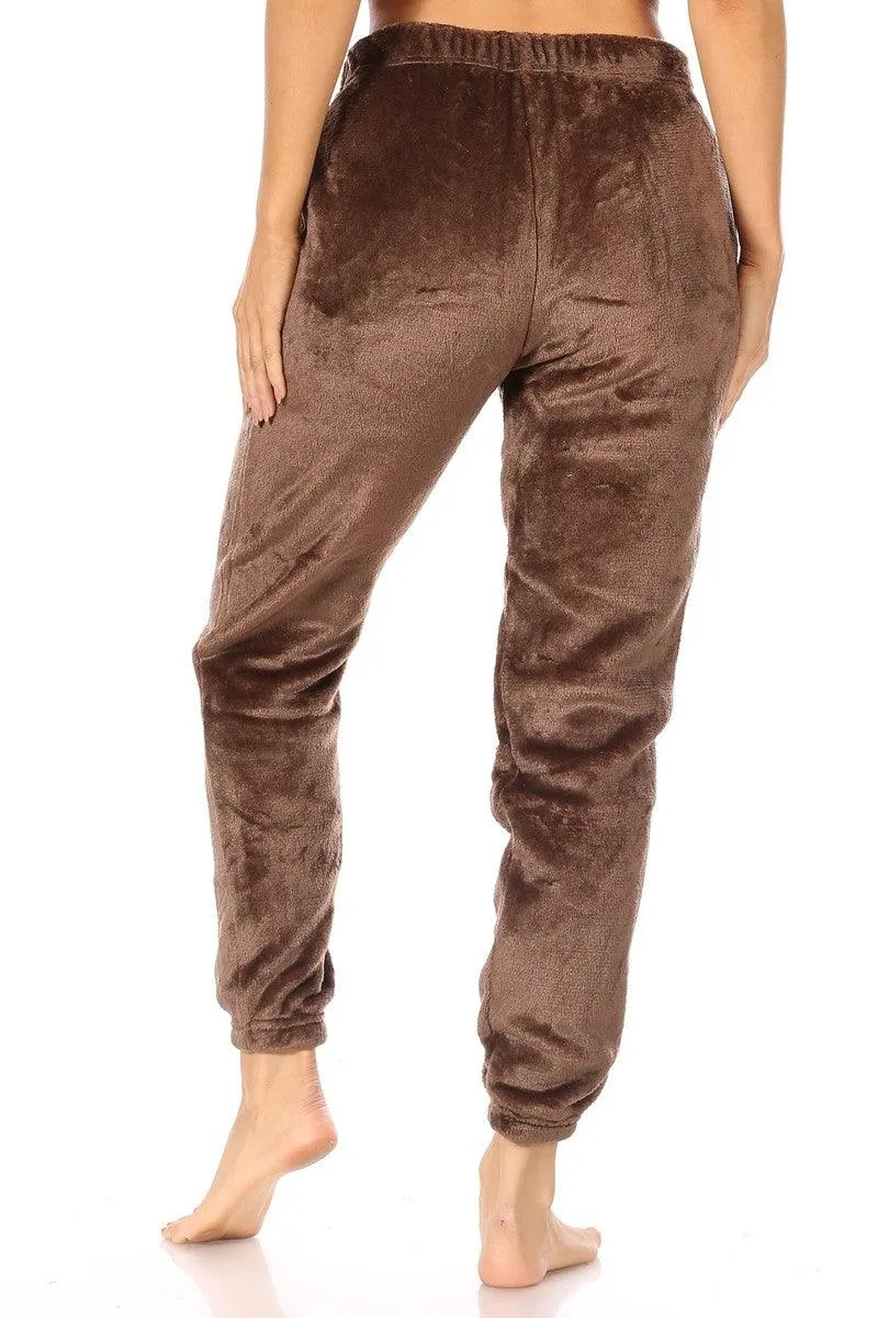 Double Side Plush Fur Joggers Sweatpants - Chocolate Brown