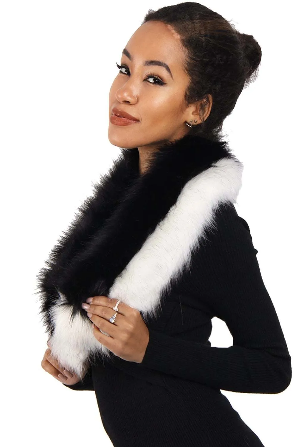 Duo Colour Fluffy Faux Fur Collar Scarf