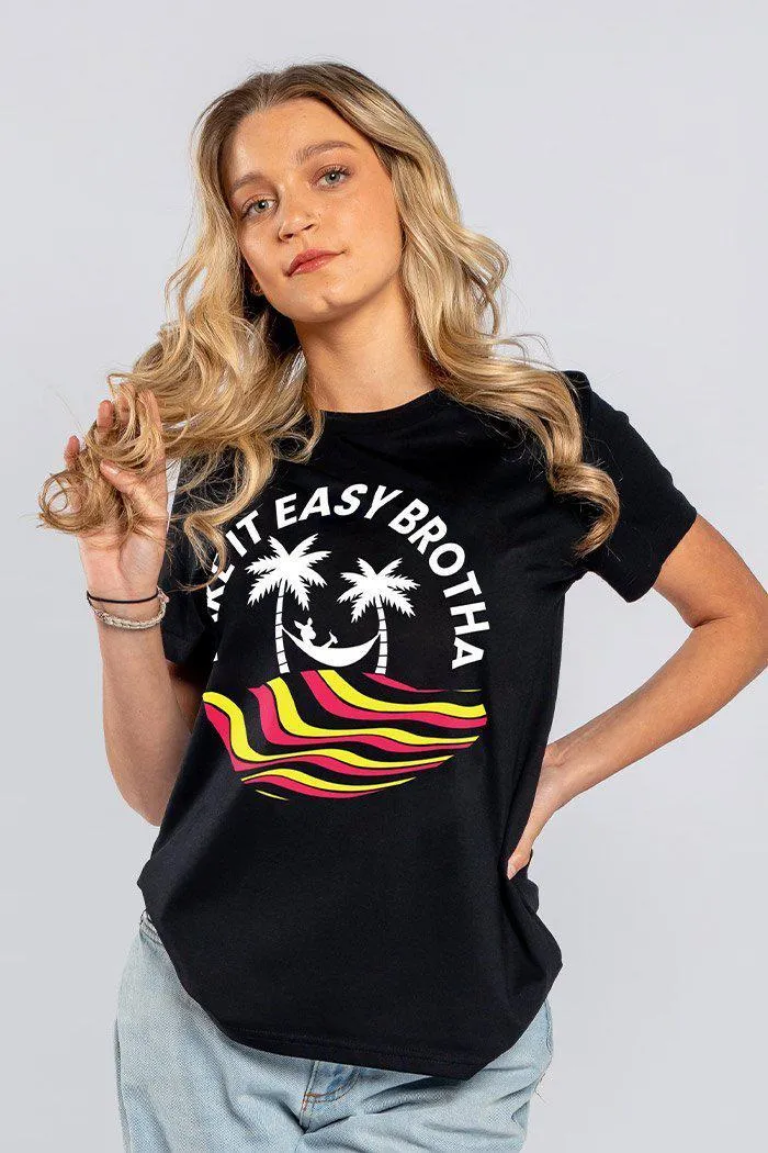 Easy Brotha Black Cotton Crew Neck Women's T-Shirt