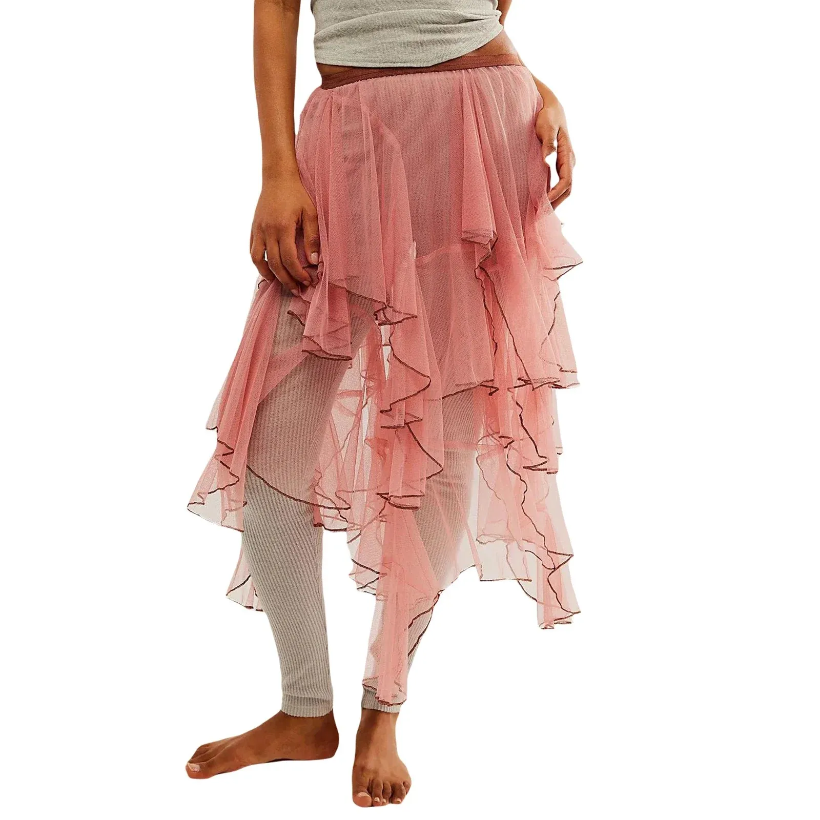 Elastic Waist Fairy Mesh Layered Tutu High Low Irregular Prom Party A-Line Tulle Skirt