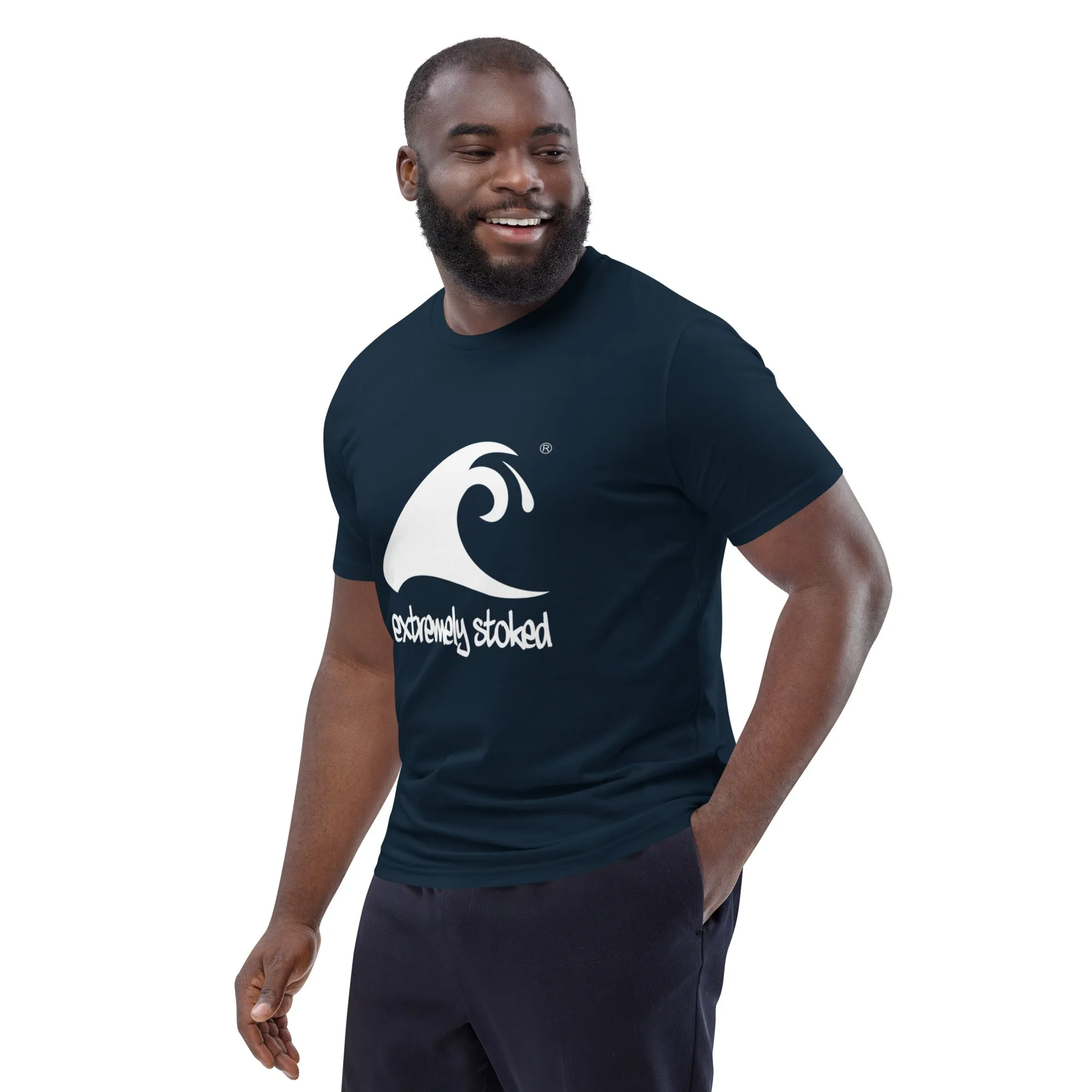 Extremely Stoked Epic Wave on Navy Blue Organic Cotton T-Shirt