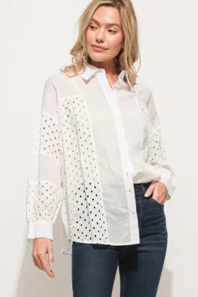 Eyelet Long Sleeve Button Down Shirt