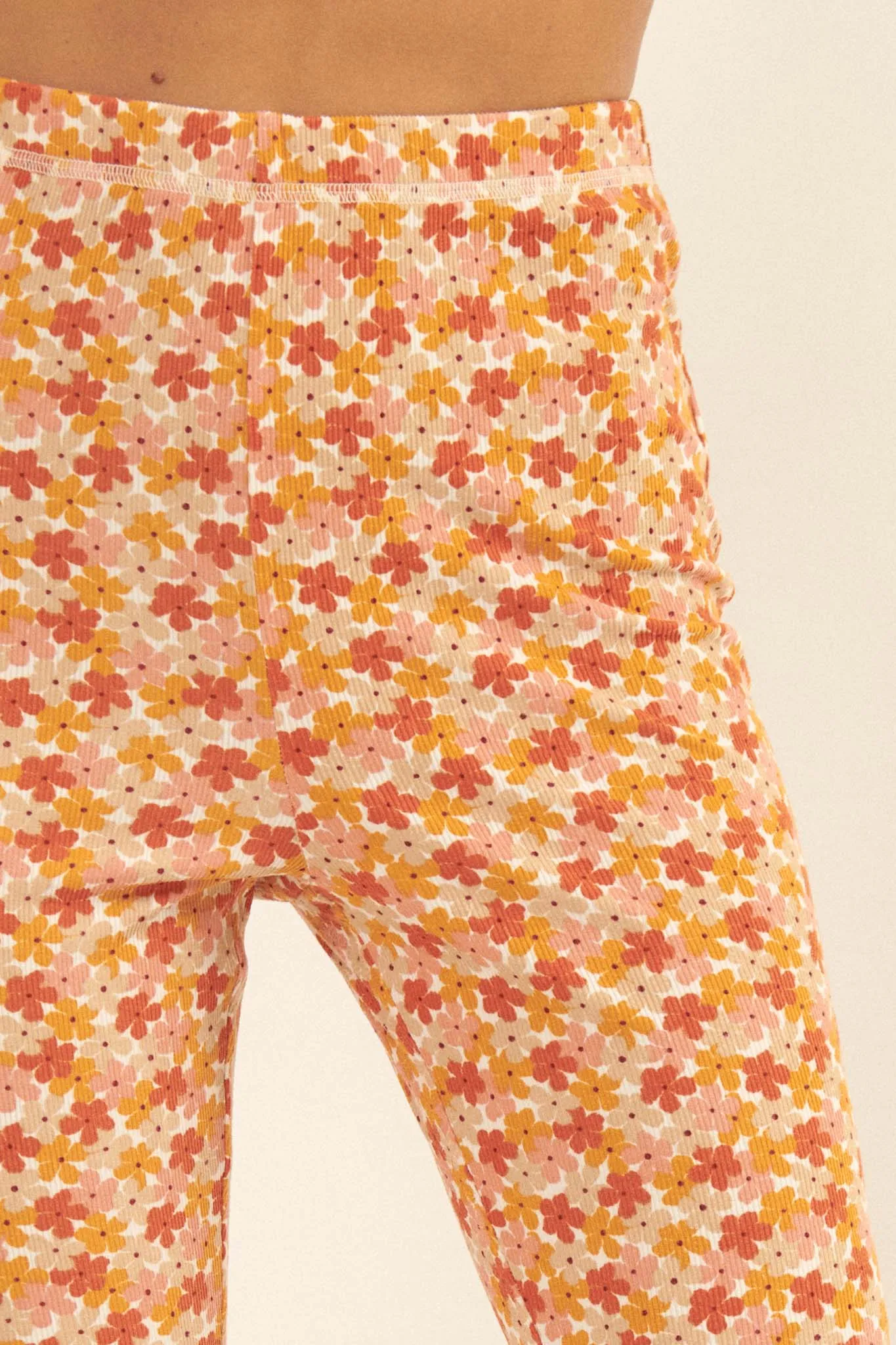 Far-Out Flowers Floral Rib-Knit Flare Pants