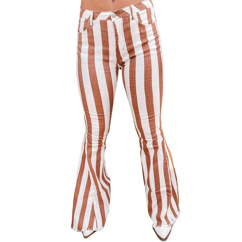 Fashion Striped Slim Fringe Flared Wholesale Pants