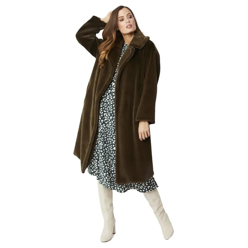 Faux Fur Shaved Shearling Coat Green