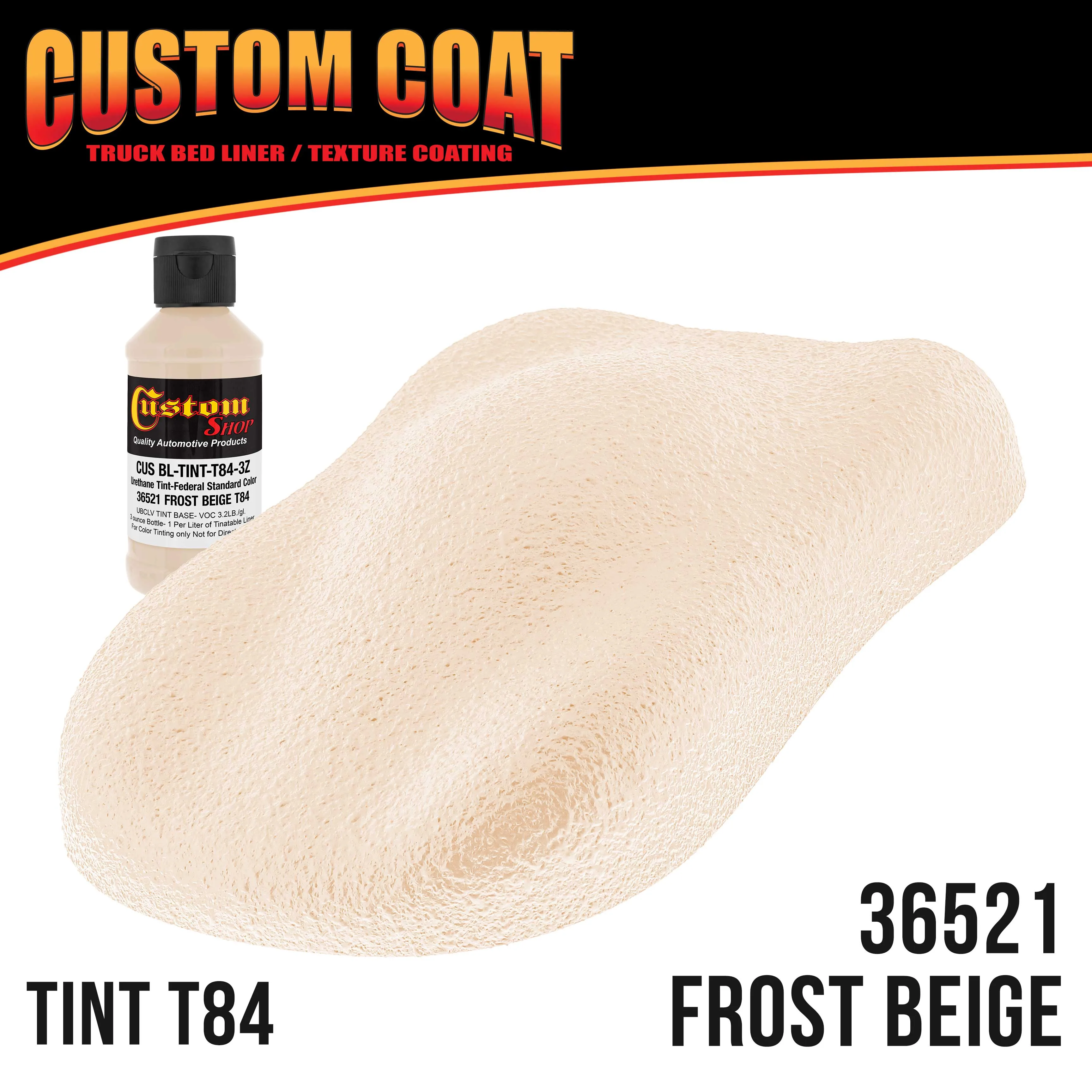 Federal Standard Color #36521 Frost Beige T84 Urethane Roll-On, Brush-On or Spray-On Truck Bed Liner, 2 Quart Kit with Roller Applicator Kit