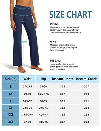 FIRST WAY Buttery Soft Women's Bootcut Yoga Pants Capris with 3 Pockets Lounge Floral Printing Full-Length, Insignia Blue L