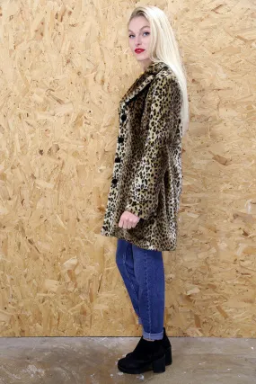 Fitted Leopard Print Faux Fur Coat