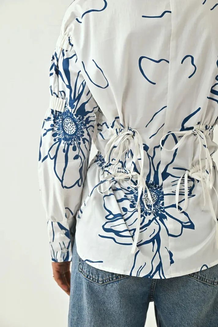 Floral Printed White Women's Work Shirt