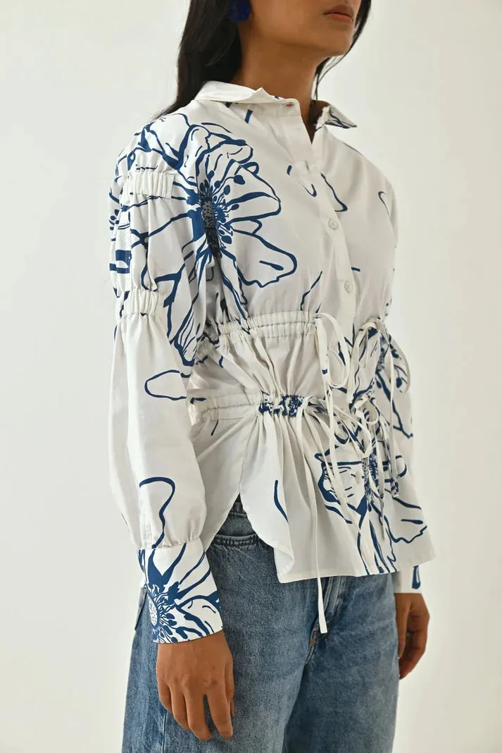 Floral Printed White Women's Work Shirt