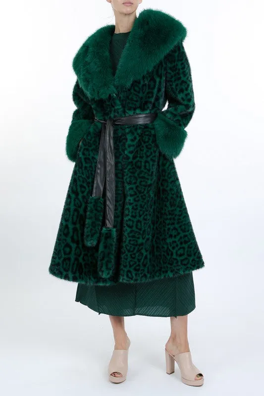 Forest Leopard Print Faux Fur Coat