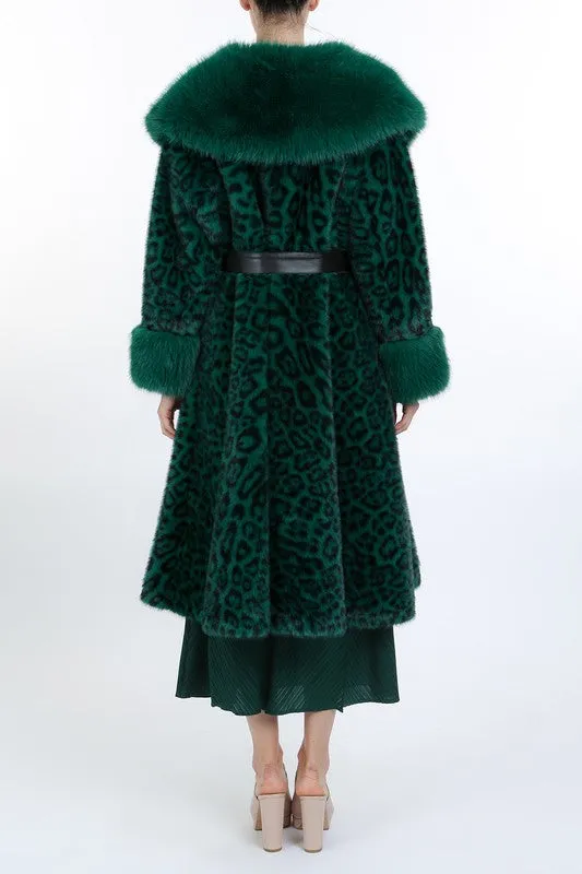 Forest Leopard Print Faux Fur Coat