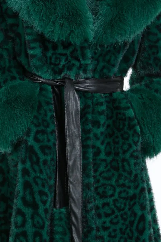 Forest Leopard Print Faux Fur Coat