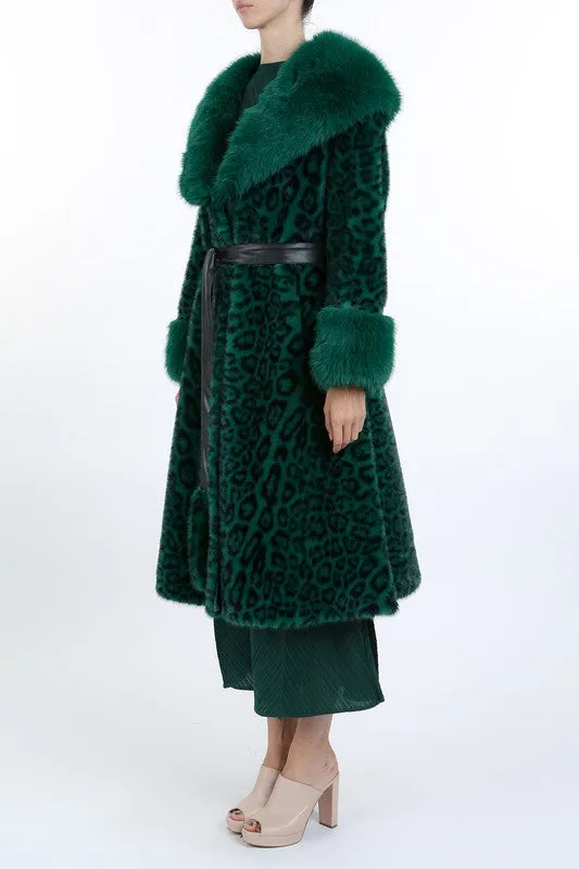 Forest Leopard Print Faux Fur Coat