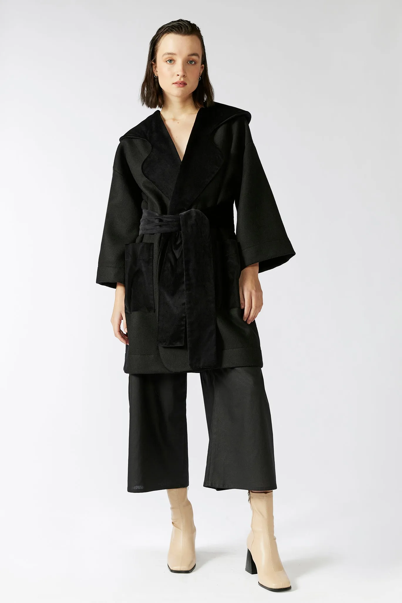 GLAZE COAT [ Black Wool, Velvet ]