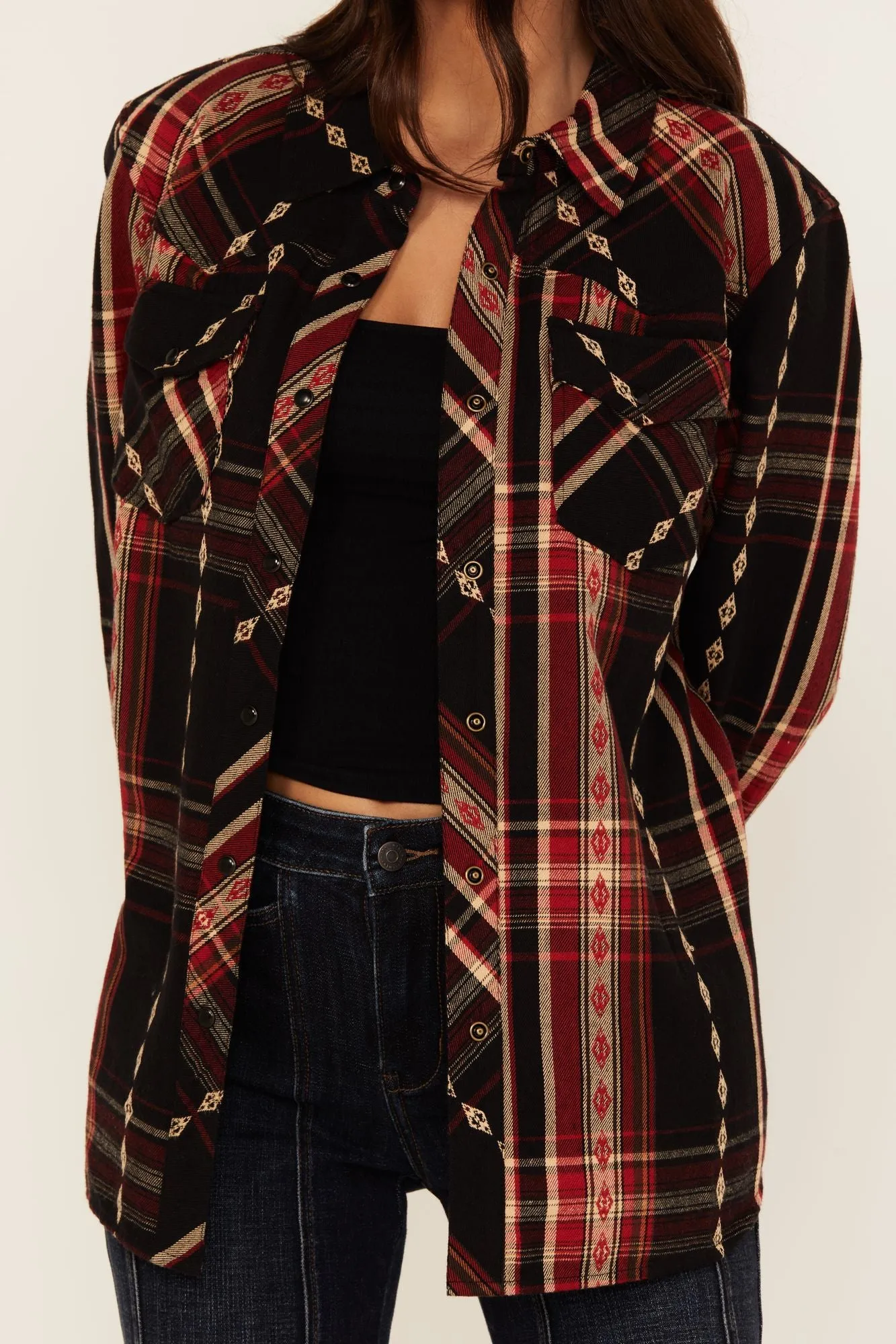 Glenmond Dobby Plaid Print Long Sleeve Snap Flannel Shirt