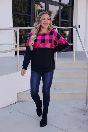 Glitzy Pink Plaid Top