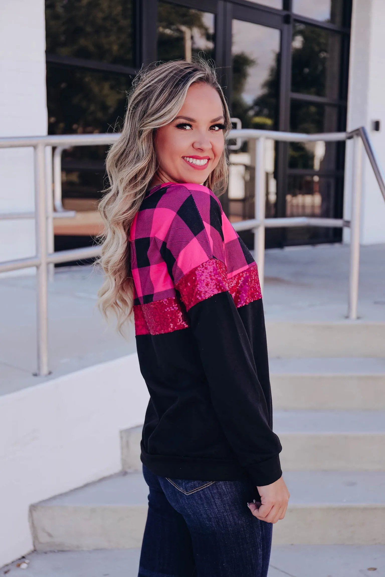 Glitzy Pink Plaid Top