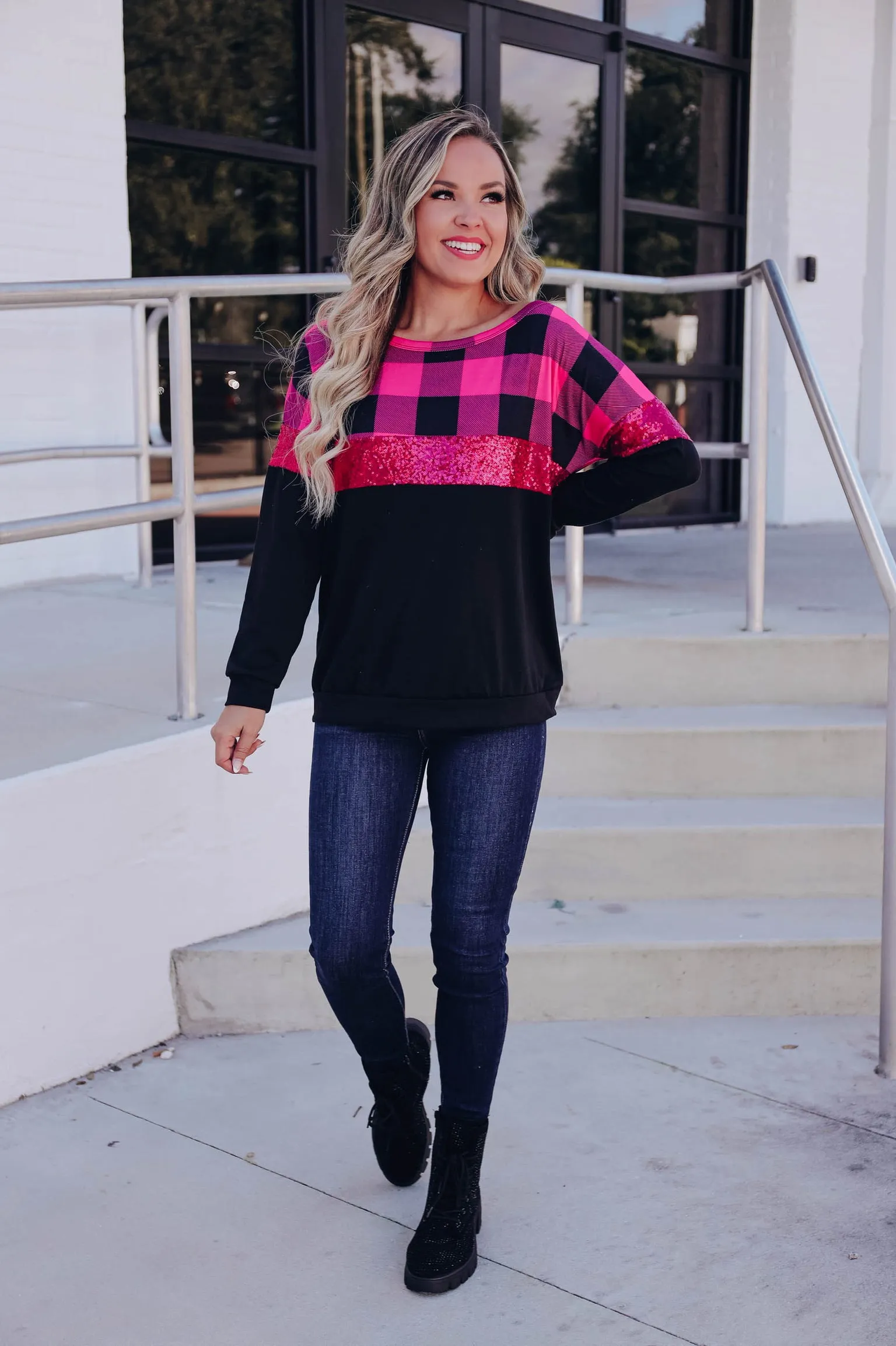 Glitzy Pink Plaid Top