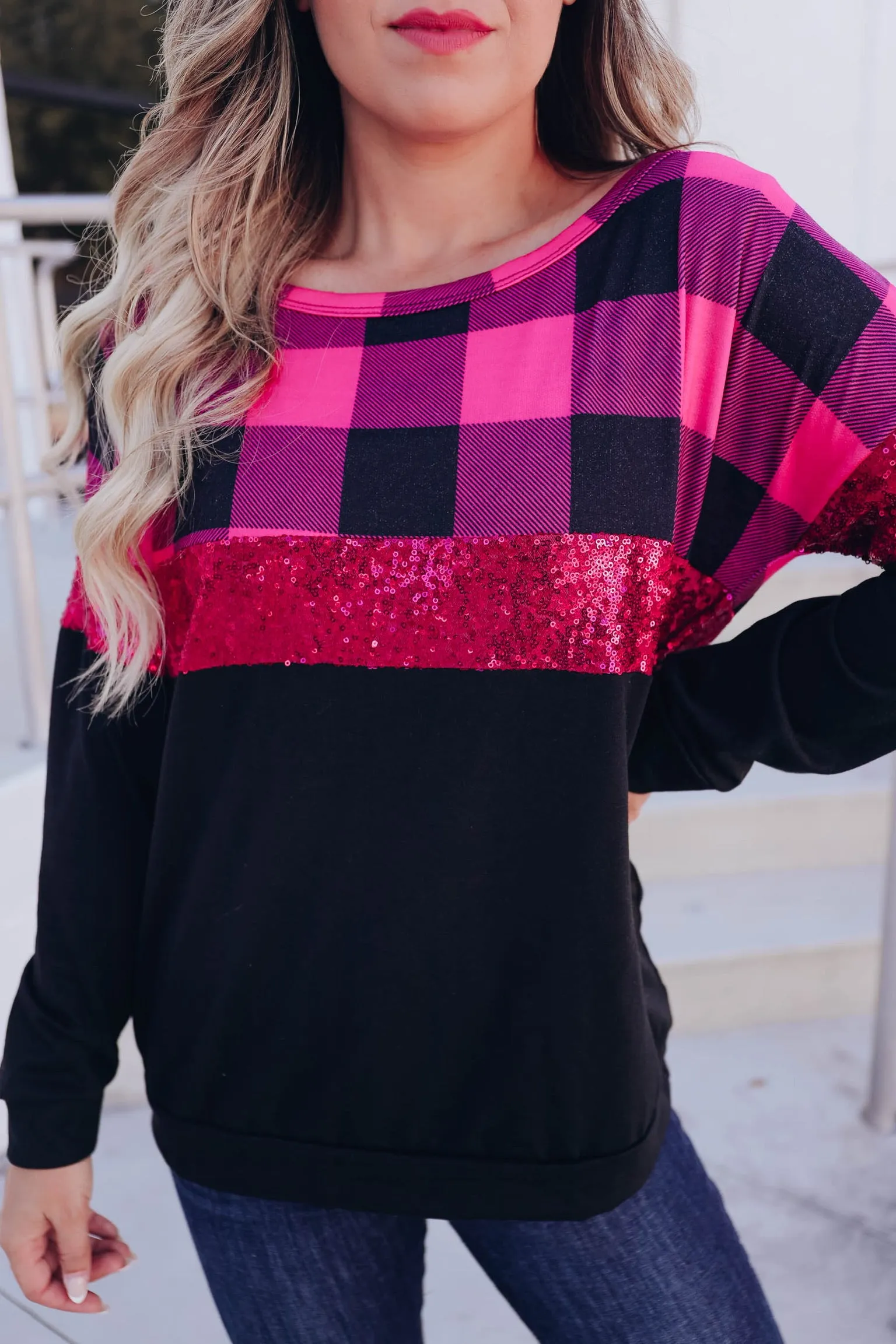 Glitzy Pink Plaid Top