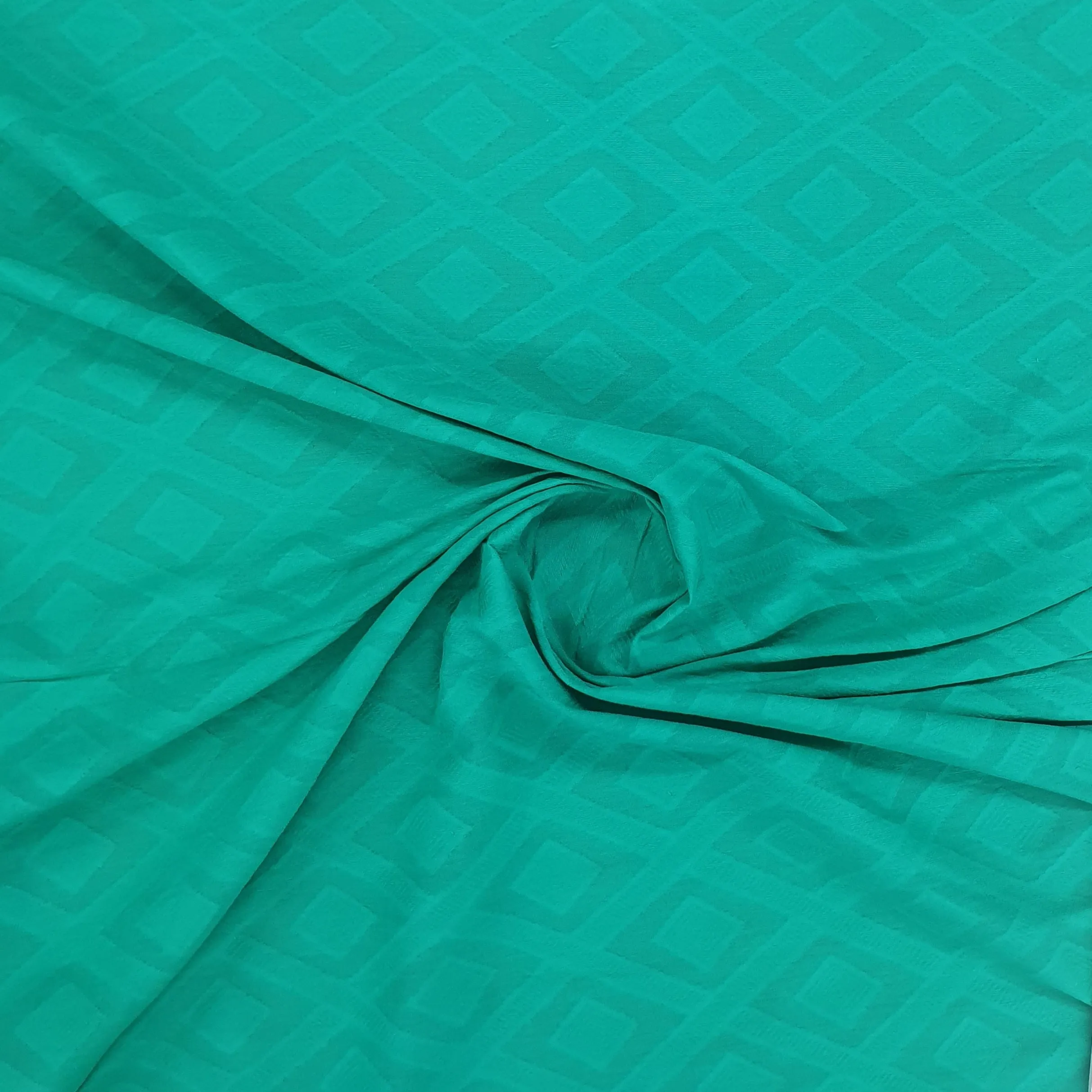 Green Solid Cotton Jacquard Fabric