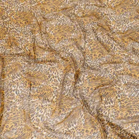 Grey pure silk chiffon fabric with black and mustard yellow print in animal skin design-D9304