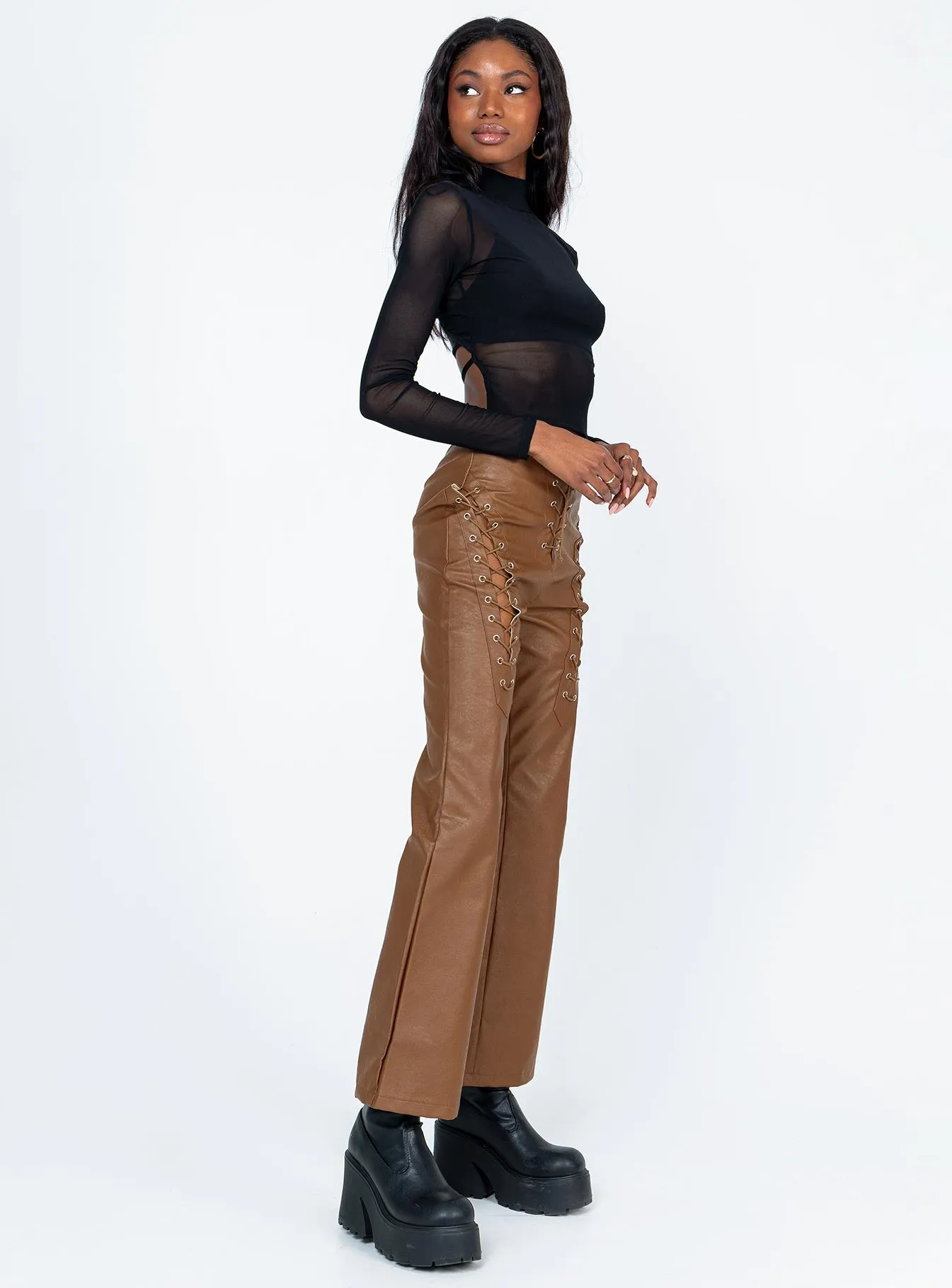 Harvey PU Pants Brown