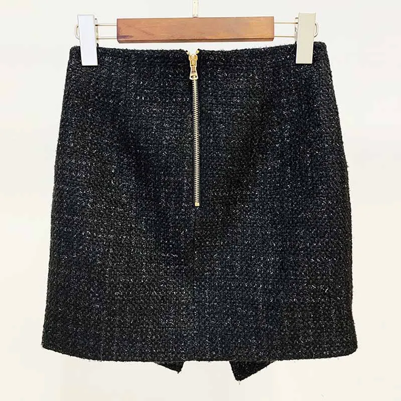 Hight Waisted Black Woolen Cloth Skirt With Beaded Mini Skirt for Ladies