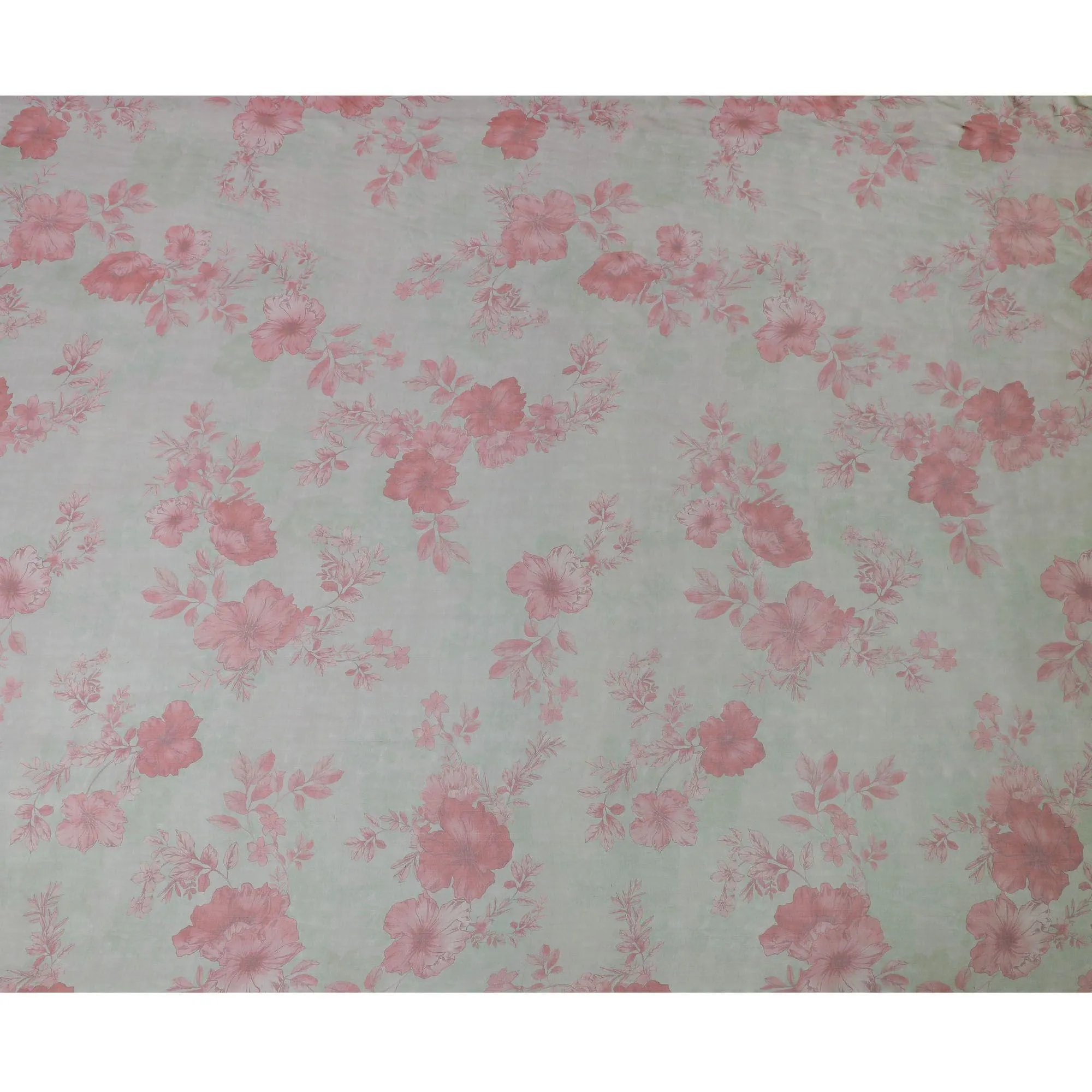 Hunter green premium pure silk chiffon fabric with cerise pink print in floral design-D10633