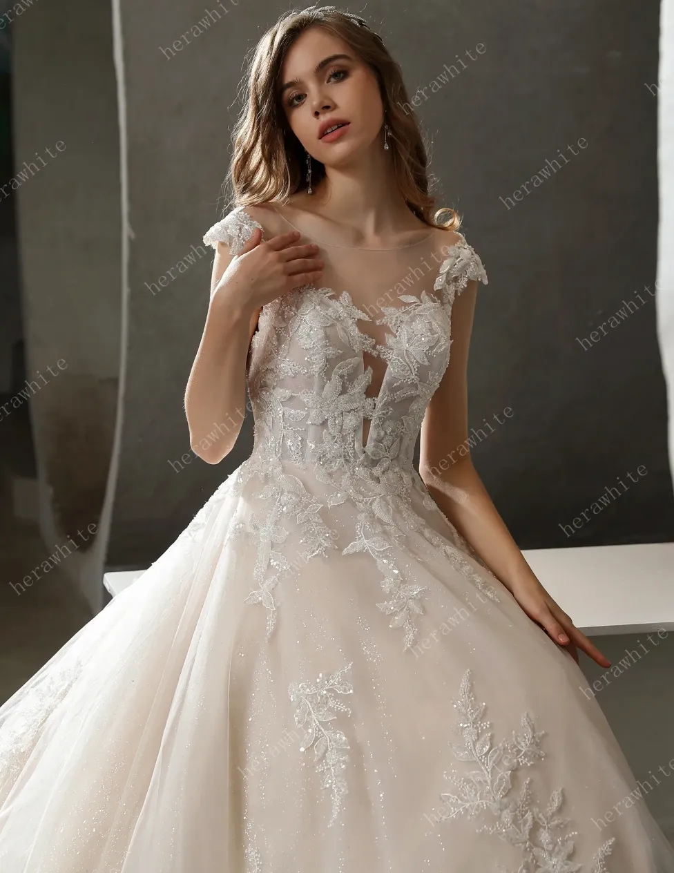 Illusion Neckline Beaded Lace A-line Wedding Dress