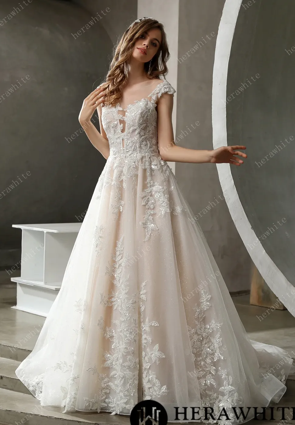 Illusion Neckline Beaded Lace A-line Wedding Dress