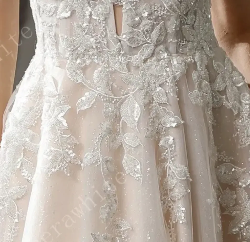 Illusion Neckline Beaded Lace A-line Wedding Dress