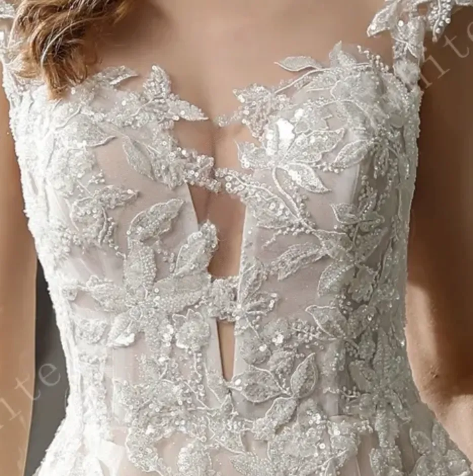 Illusion Neckline Beaded Lace A-line Wedding Dress