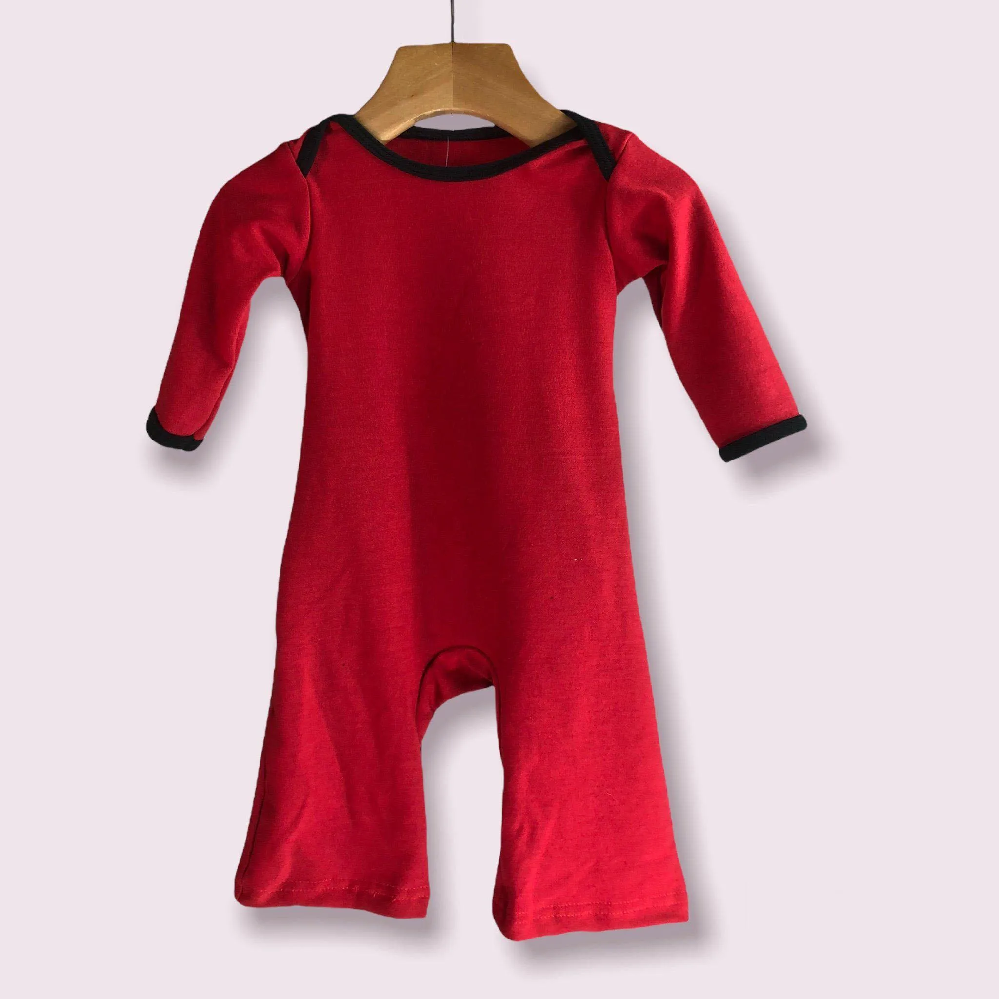 Infant Solid Cotton Knit Baby Union Suit With Black Binding | MoonEaze™