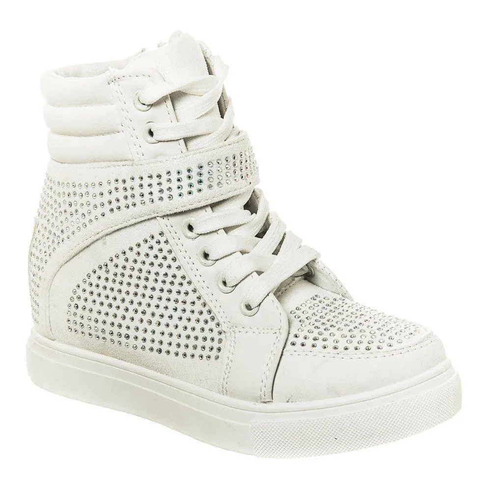 Joan Ladies High Top Lace Up Diamante Trainer