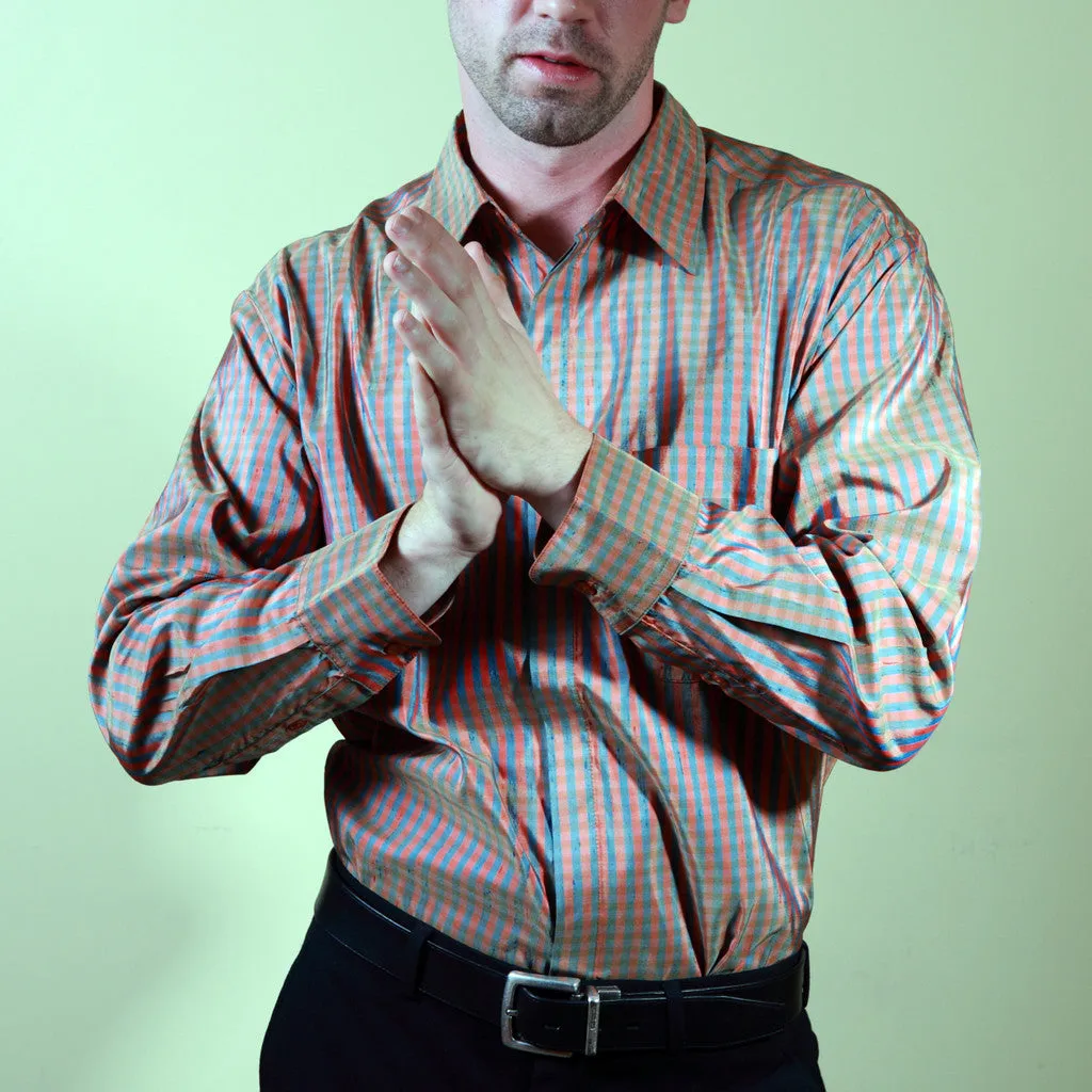 Jodhpur Orange and Grey Striped Men's Silk Shirt