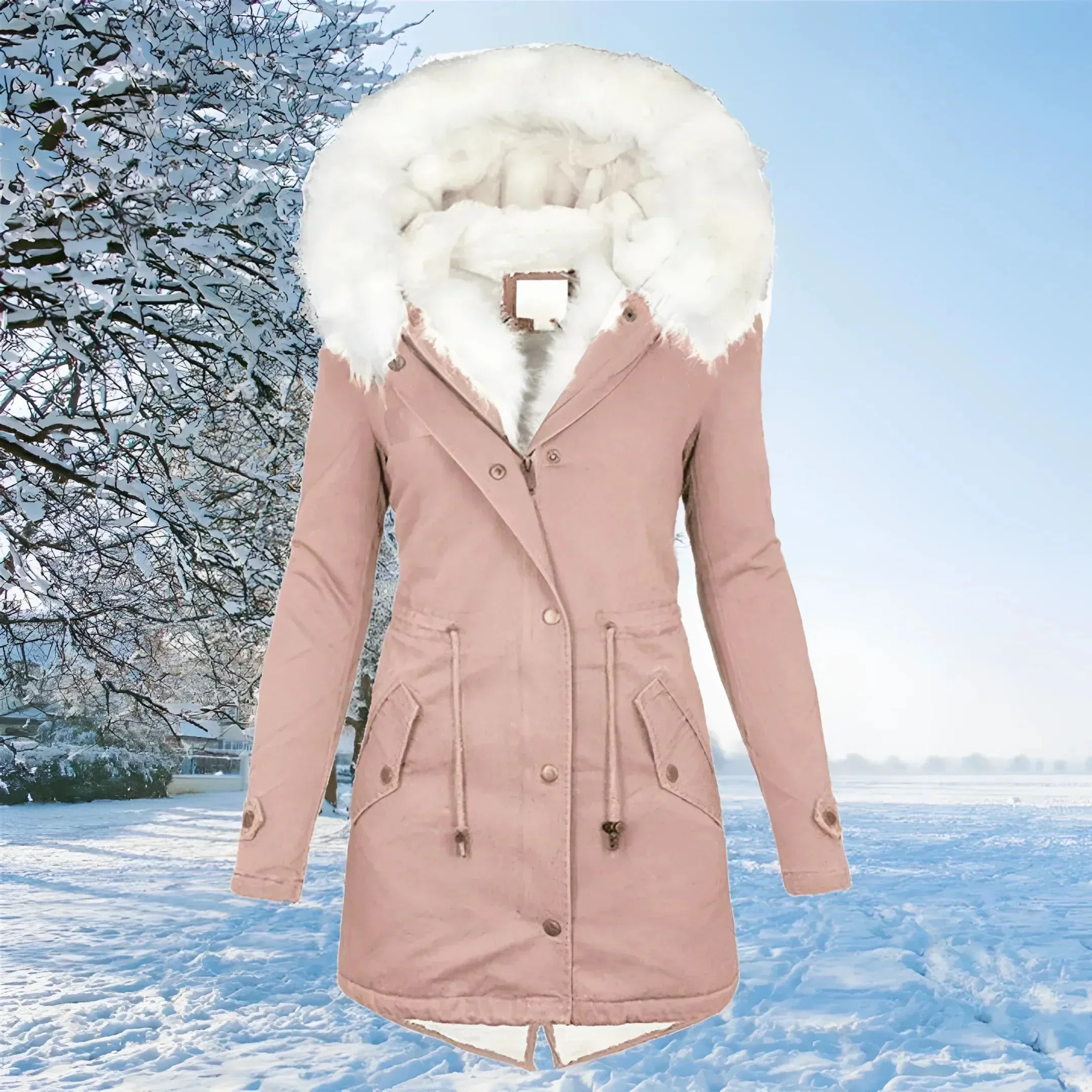 JONA - ELEGANT COAT WITH WHITE FAUX FUR