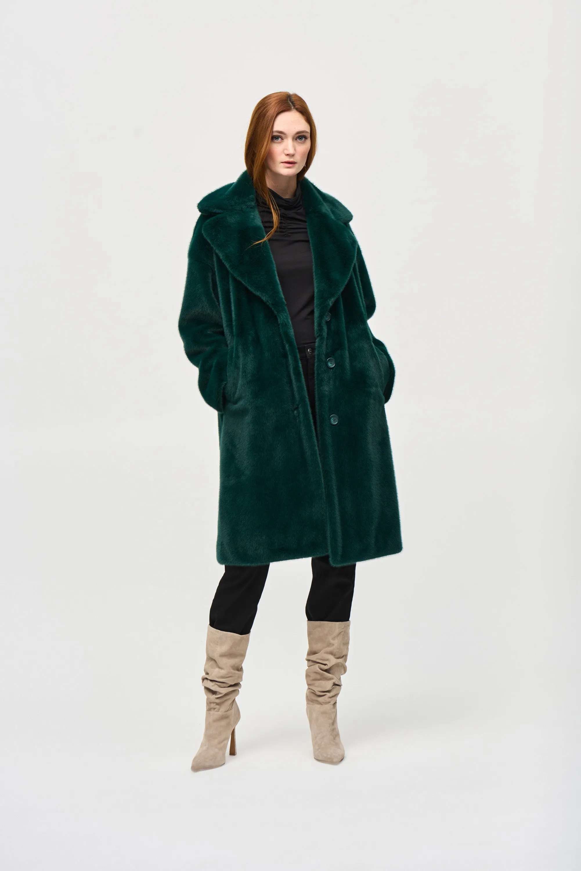 Joseph Ribkoff - Absolute Green Faux Fur Straight Coat 🇨🇦