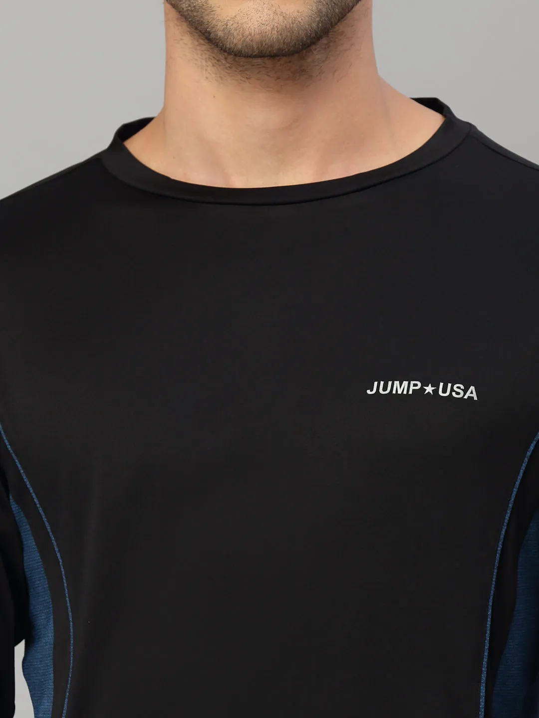 JUMP USA Outdoor Men Teal & Black Rapid-Dry Solid T-Shirts