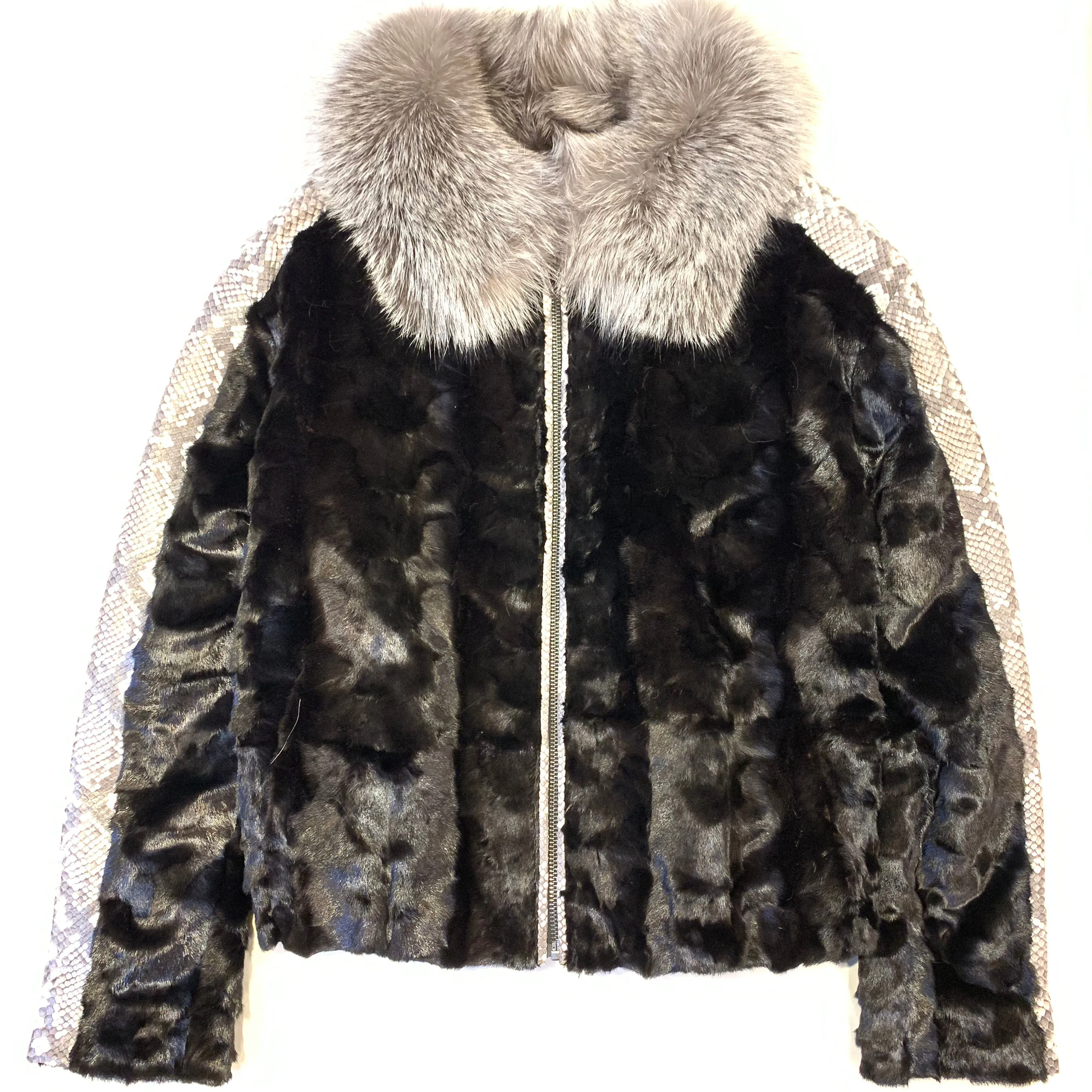 Kashani Natural Python Silver Fox Mink Fur Coat