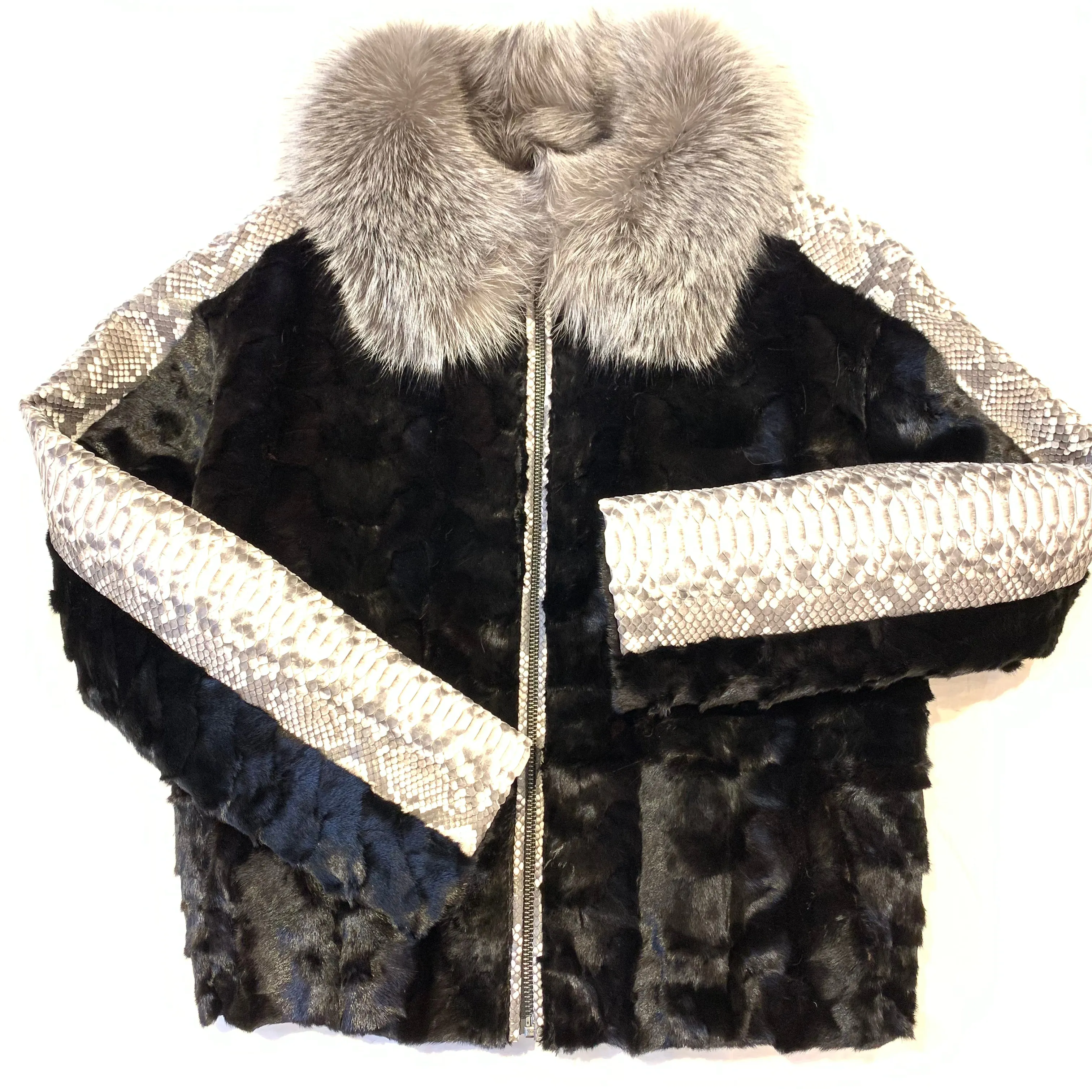 Kashani Natural Python Silver Fox Mink Fur Coat