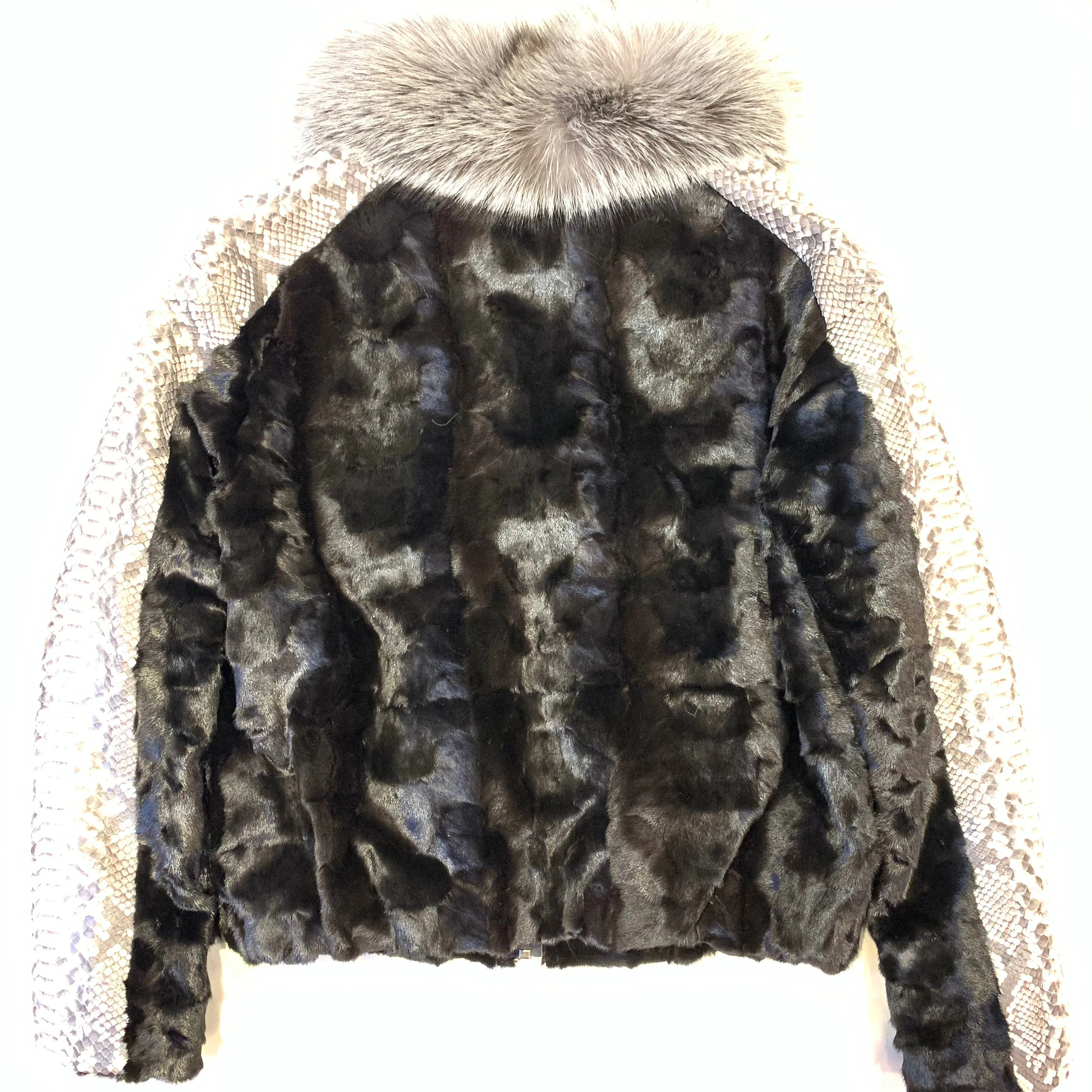 Kashani Natural Python Silver Fox Mink Fur Coat